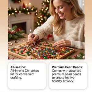 Detailed view of DIY Christmas pearl art kit with premium beads and crafting tools