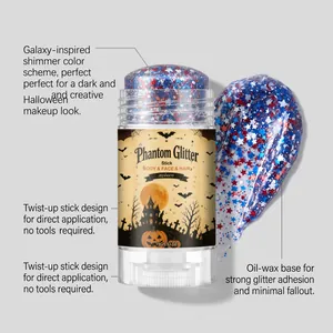 Primer plano de Phantom Glitter Stick que muestra la textura de brillo de estrellas rojas