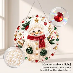 DIY Christmas snowman pearl art hanging ornament showing sparkling material details