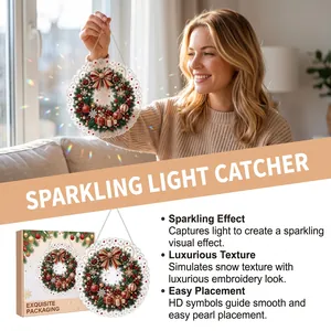 Christmas pearl diamond painting wreath kit with exquisite packaging and lifestyle view.