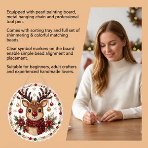 Macro detail of a DIY Christmas reindeer pearl painting kit being crafted by hand