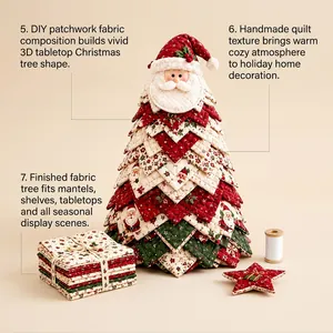 Vista dettagliata dell'albero di Natale patchwork Babbo Natale fai-da-te in tessuto