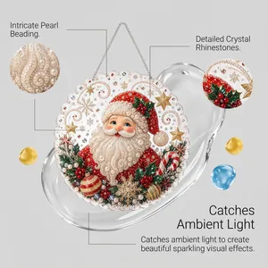 Close-up detail of Christmas Santa Claus pearl and crystal rhinestone DIY ornament