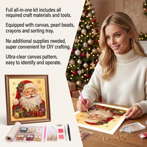 Christmas Santa DIY pearl painting kit with tools and canvas for holiday home decor