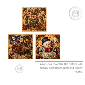 Detail view of DIY pearl art kit featuring Christmas reindeer and snowman designs.