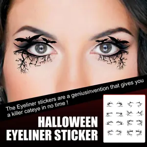 Halloween themed eyeliner stickers featuring bat and spider web designs for party makeup