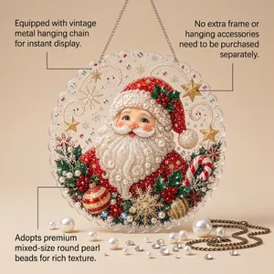 Detailed view of Santa hanging ornament with premium pearl bead accents