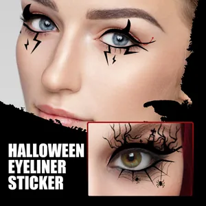 Detailed macro view of spider web and bat pattern Halloween eyeliner stickers