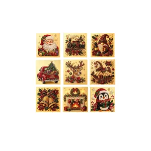 9pcs Christmas DIY pearl diamond painting art set with Santa, reindeer and penguin designs