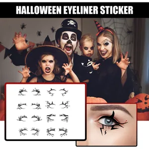 Creative Halloween eyeliner stickers featuring bat and spider web patterns for party makeup