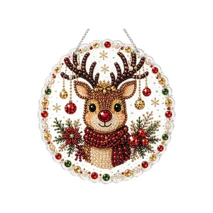 Beautifully detailed Christmas DIY pearl diamond painting reindeer hanging wall ornament