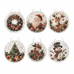 Set of 6 Christmas pearl diamond painting 3D bead hanging ornaments for holiday decor
