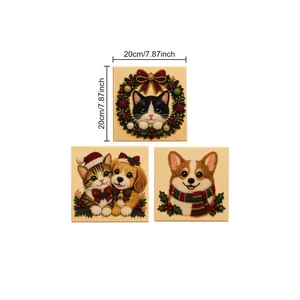 Detail view of 20x20cm Christmas handmade bead art set featuring cat and dog motifs