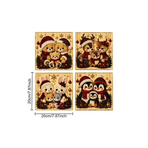 Detailed size view of 4 Christmas pearl diamond painting kits measuring 20x20cm each