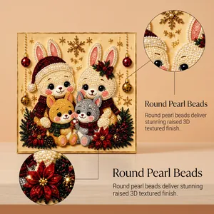 Detailed macro view of 3D round pearl beads on Christmas rabbit diamond painting