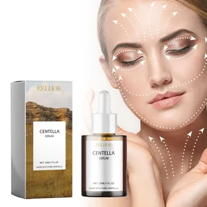 Demonstration of applying EELHOE Centella Serum with massage guide lines on face skin