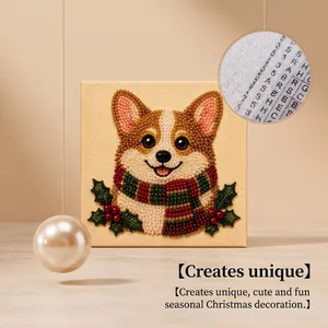 Close-up of DIY Christmas Corgi pearl painting kit showing canvas symbols and beads.