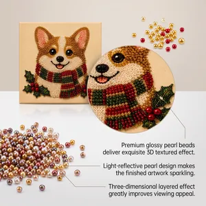 Close-up showing the 3D texture and glossy pearl beads of the Christmas Corgi art.
