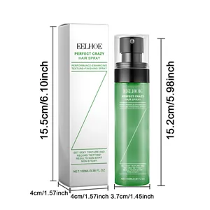 Detailed size specifications for EELHOE 100ml hair styling spray with box dimensions.