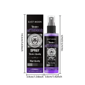 Detail view of EAST MOON barber aftershave spray with dimensions in cm and inch