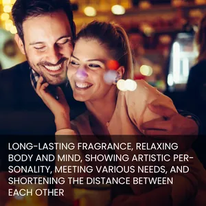 Couple romantique s'enlaçant, illustrant l'ambiance intime et relaxante de l'huile de parfum.