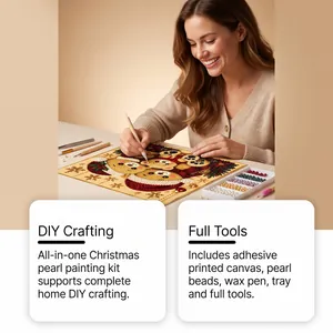 Detailed view of a woman crafting with a DIY Christmas pearl painting art kit at home