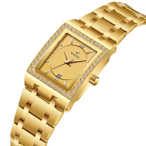Damen Luxus Quadratische Quarzuhr Strass Wasserdicht Edelstahlband Datum Armbanduhr Mode Business Zeitmesser