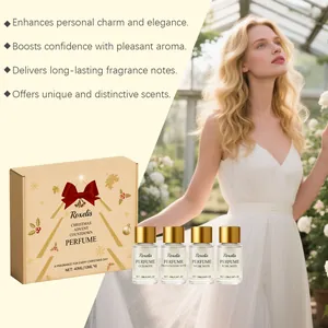 Close-up of Christmas advent perfume gift box with 4 unique scents and elegant packaging