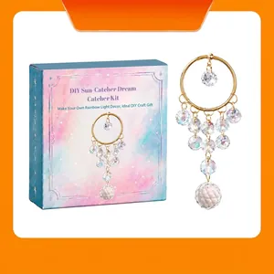Kit de Suncatcher DIY Prisme en Verre de Cristal Arc-en-Ciel Avec Lune en Métal Anneau Rond pour Fenêtres Jardin Décoration