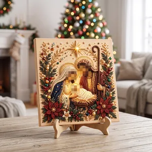 Close-up of a Christmas nativity pearl diamond painting kit with intricate beadwork.