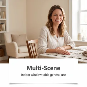 Lifestyle scene showing a woman at a dining table for multi-scene indoor decor context