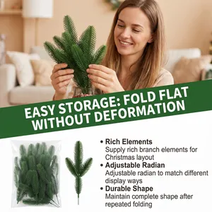 Detailed view of artificial Christmas pine branches with adjustable wire stems