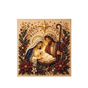 Vintage Christmas nativity scene pearl diamond painting kit for festive home decor
