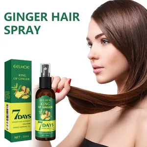 EELHOE Spray de jengibre y caja junto a una modelo con cabello largo castaño brillante