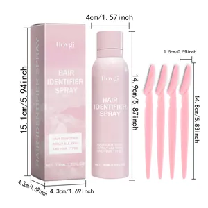 Hoygi Hair Identifier Spray 100ml set with dimensions and four pink face razors