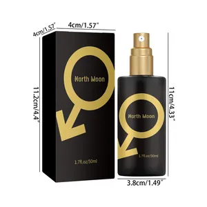 Detailed dimensions of 50ml North Moon pheromone perfume bottle and its packaging box