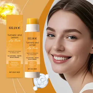 Detailed view of EELHOE Turmeric and Lemon Lip Balm with natural ingredient labels
