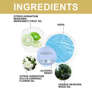 Detailed view of natural perfume ingredients including bergamot and cedarwood oil