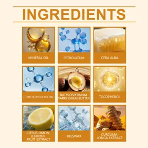 Natural ingredients for turmeric lemon lip balm including shea butter and lemon extract