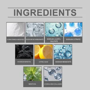 Macro view of ingredients for collagen tooth powder including menthol and citric acid.