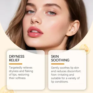 Close-up detail of lip balm benefits showing dryness relief and skin soothing effects
