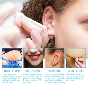 Guida visiva che mostra l'applicazione dello spray post-piercing per orecchio e naso