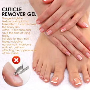 Detailed view of healthy manicured nails and feet after using instant cuticle remover gel.