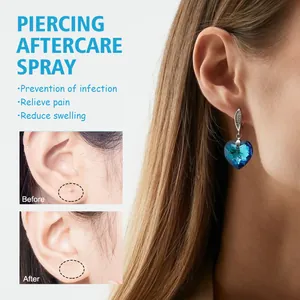 Confronto prima e dopo dello spray per la cura dei piercing per pulizia e guarigione