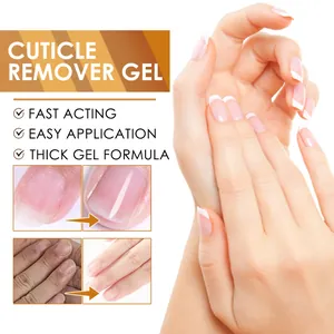 Professional instant cuticle remover gel for damaged nails with before and after results.