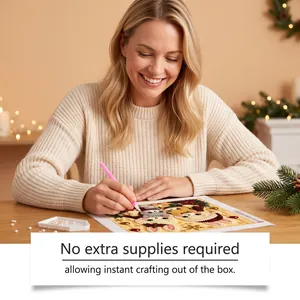 Woman crafting a festive Christmas bunny diamond painting kit with all supplies included