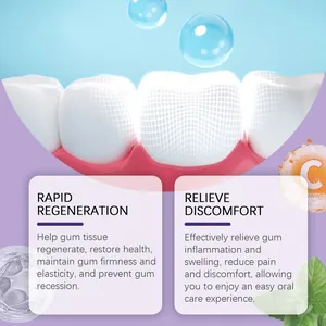 Detalle que muestra la regeneración rápida de encías y alivio con el gel dental púrpura