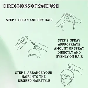 Instructional diagram for applying hair volumizing spray in three easy steps.