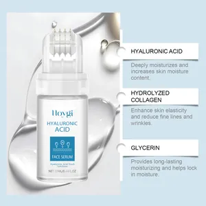 Close-up of Hoygi hyaluronic acid serum roller detailing key moisturizing ingredients
