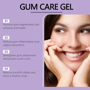 Cuatro beneficios del gel para encías junto a un primer plano de una sonrisa blanca y sana